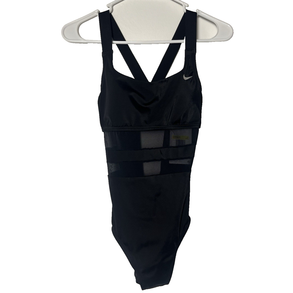 Nike Women's Mesh Solid Edge V-Back One Piece Swimsuit